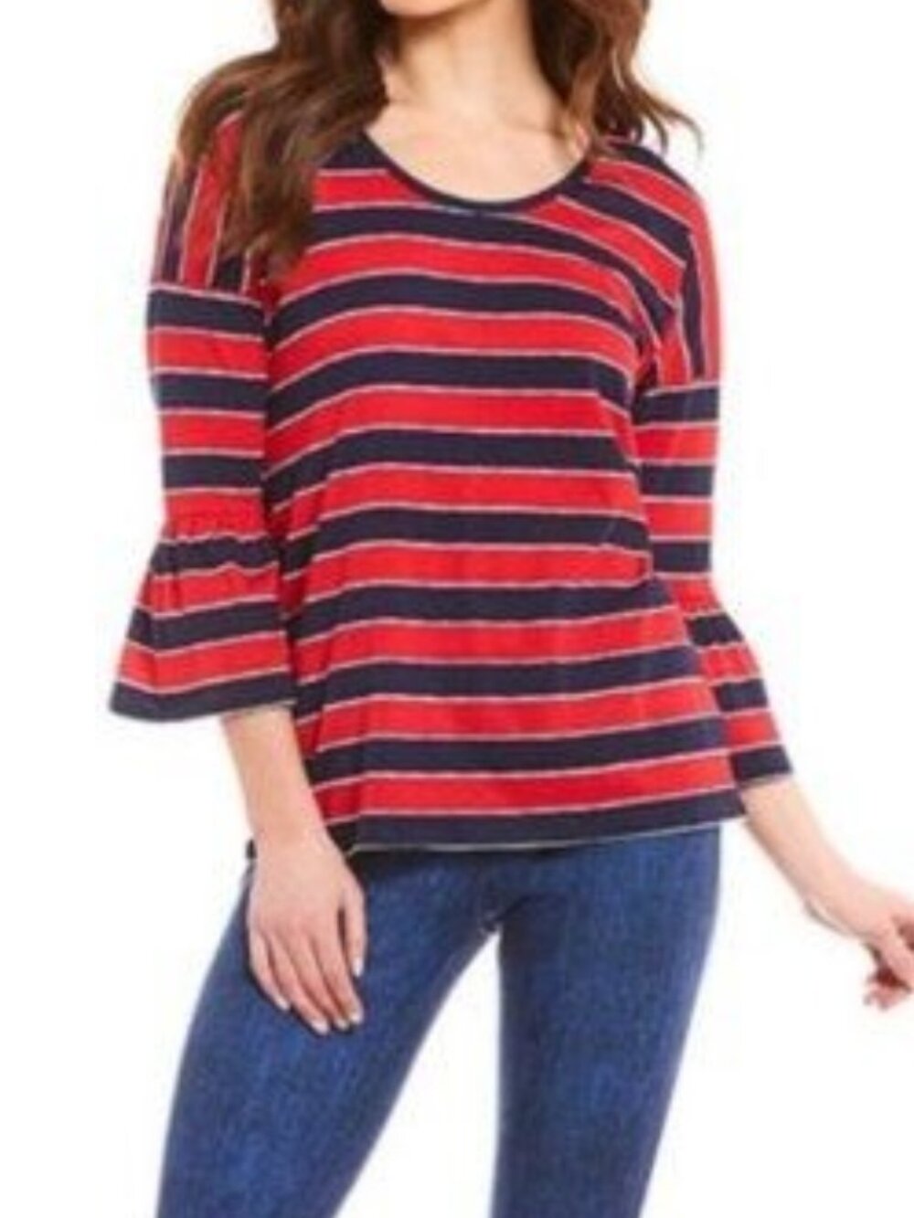 Michael Kors Rugby Stripe 3/4 Bell Sleeve Top - M